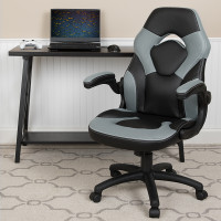 Flash Furniture CH-00095-GY-GG X10 Gaming Chair Racing Office Ergonomic Computer PC Adjustable Swivel Chair with Flip-up Arms, Gray/Black LeatherSoft